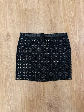 Maje Navy Silver Metallic Jacquard Mini Skirt Size 34 / US 2